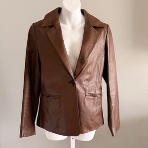 REM GARSON Classic Almond Leather Paisly Interior Blazer Jacket Sz M